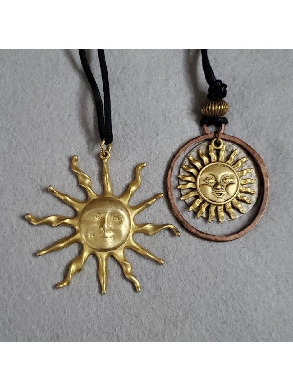 Sun Face Necklaces Pendant Gold Tone Lot of 2 2.25" 1.75"